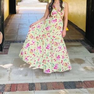 Sweet Statement Chartreuse Floral Print Cutout Maxi Dress